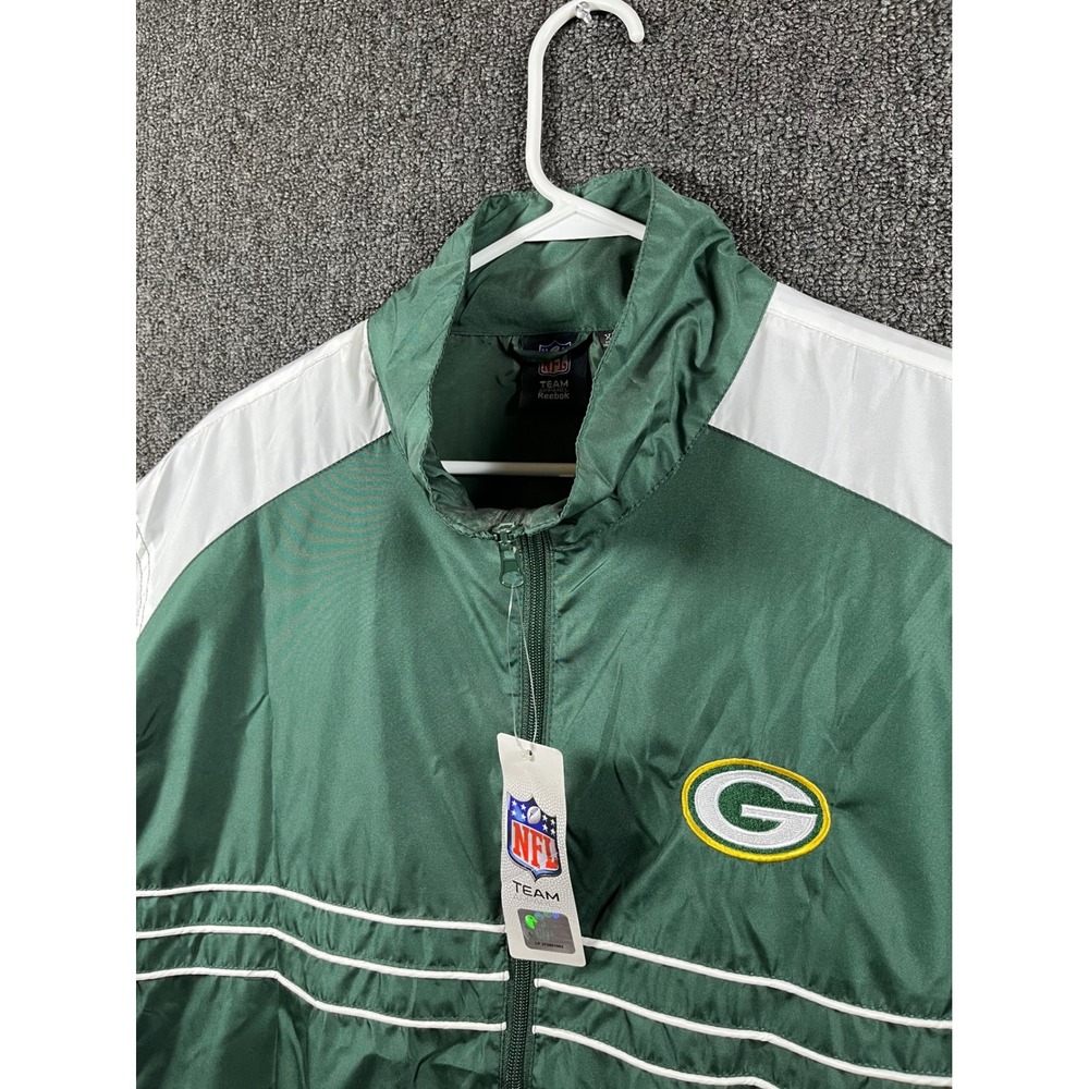 NFL Team Apparel Reebok Green Bay Packers Windbreaker Jacket Mens XL Green White